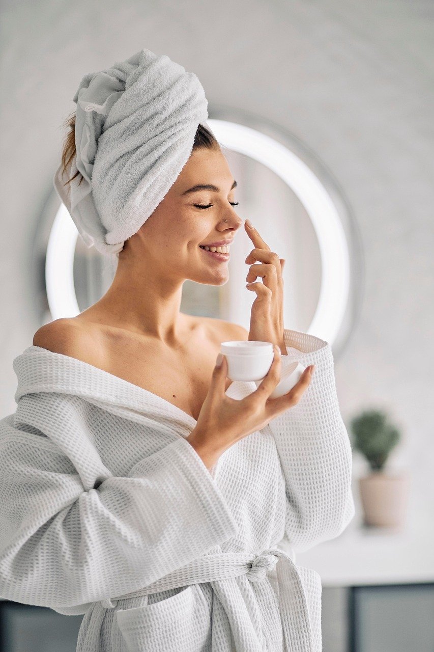 Luxury skincare morning routine products including SkinCeuticals vitamin C serum and Tatcha moisturizer
